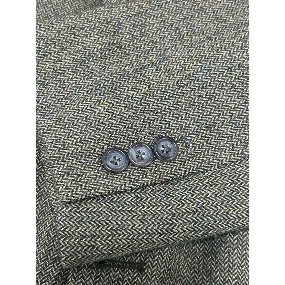 VTG Jos A Bank Brown Wool Herringbone 2 Button Vented Suit Jacket Size 41R - Picture 10 of 16